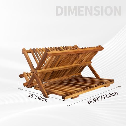 Utoplike Teak Dish Drying Rack Collapsible, Large Dishes Draine 3 Tier