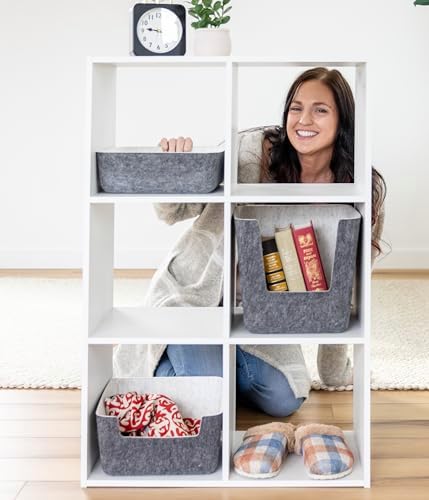 Three by Three Seattle Medium Recycled Felt Cubby Bin w/Dividers, Set of 2