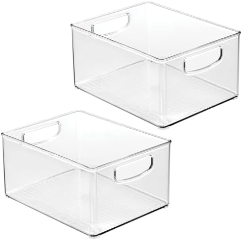iDesign Stackable Clear Plastic Bin with Handles, 2-Pack