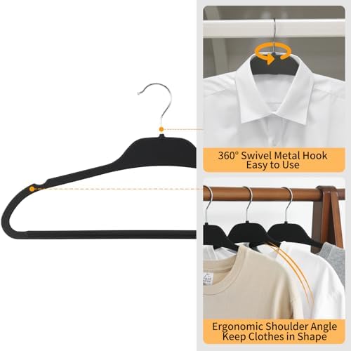 Non-Slip Rubber Coated Hangers, 50 Pack Plastic Clothes Hangers with 360° Swi...