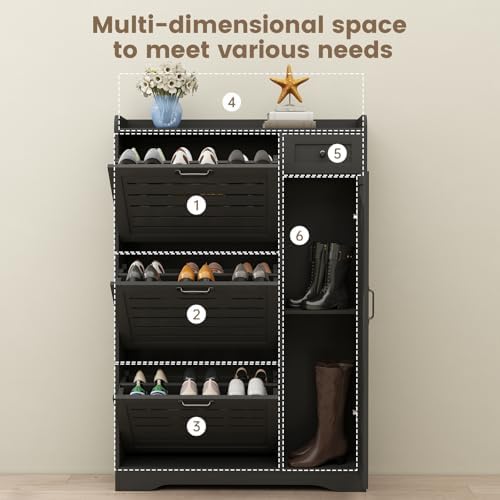 Shoe Storage Cabinet with 3 Flip Drawers, Shoe Cabinet Storage for Entryway, ...