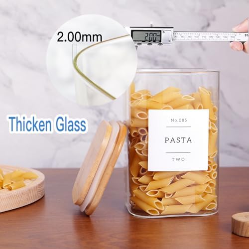 CZZGSM 6 Pack Square Kitchen Storage Jars with Airtight Bamboo Lids and 132 P...
