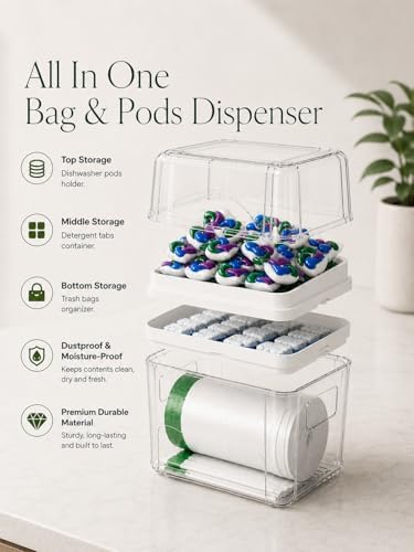 Trash Bag Dispenser Dishwasher Pods Organizer, Clear Acrylic Garbage Bag Hold...
