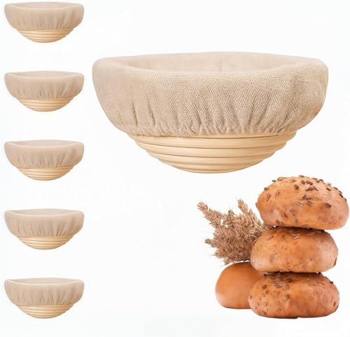 Banneton Bread Proofing Basket Set of 6 with Cloth Liner, 6 Inch, Round