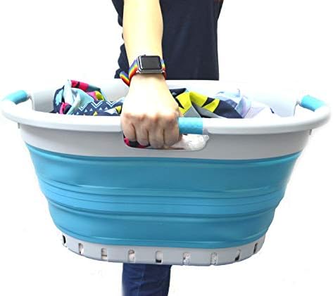 SAMMART 36L Set of 2 Collapsible 3 Handled Plastic Laundry Basket-Foldable Po...