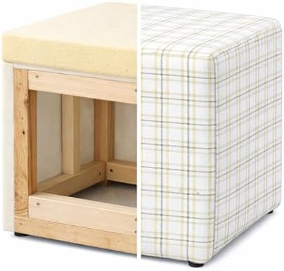 HomePop 19" Square Ottoman - Natural Plaid Woven Fabric