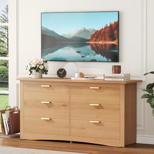 DUMOS 6-Drawer Storage Cabinet, 59" Wide Modern Chest of Drawers, Wood