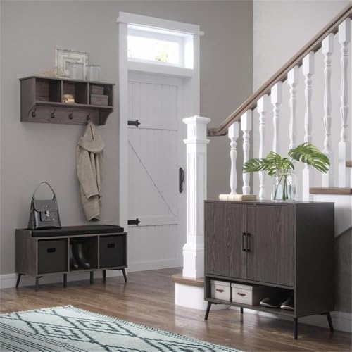 RiverRidge Home Woodbury Collection Cubbies and Hooks Wall Shelf, Dark Weathe...