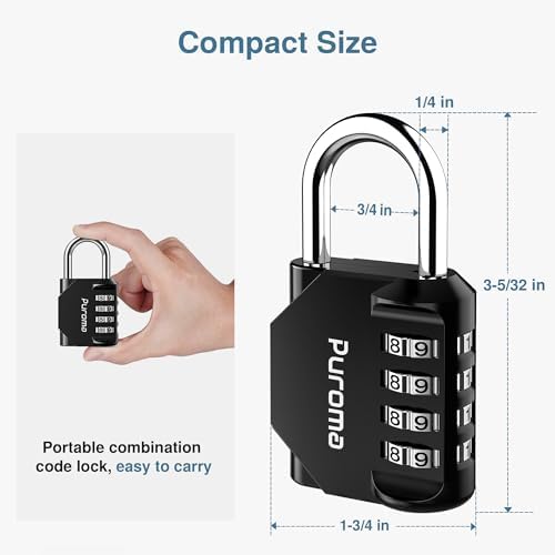 Puroma 10 Pack Combination Lock Locker 4 Digits Combo Padlock Gym Black