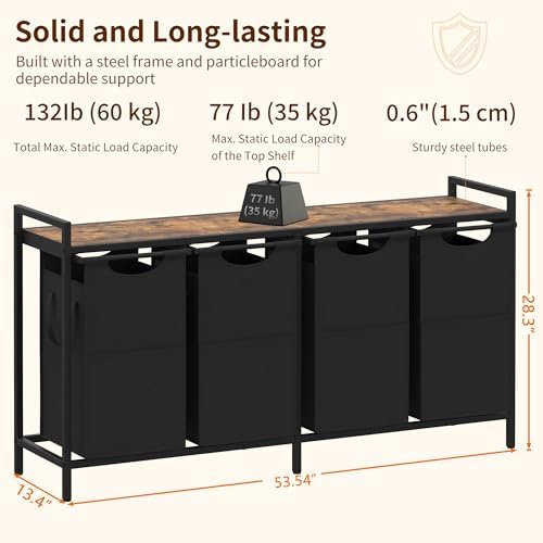 Heybly Laundry Hampers, 4 × 15Gal (228 L) Laundry Basket with Large Desktop S...