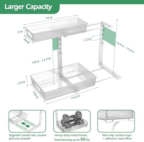 ADRIMER Under Sink Organizer 2 Packs, Pull Out Kitchen Sink Organizer, 2 Tier...