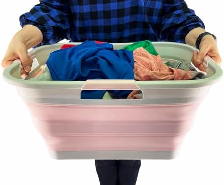 SAMMART 30L (8 gallon) Collapsible Plastic Laundry Basket-Foldable Pop Up Sto...