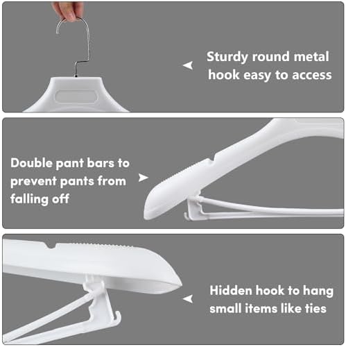 DEDU Suit Hangers for Men 15 Pack Width 17.1", White Coat Hangers no Sho...