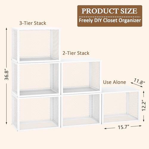 3 Pack Stackable Closet Organizers and Storage Basket, Closet Shelves with Wo...
