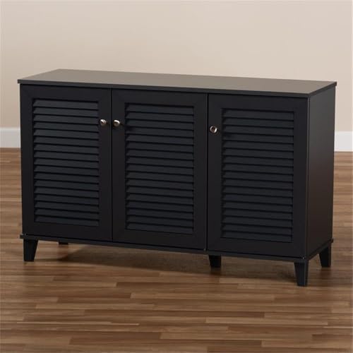 BOWERY HILL Contemporary Wood 8-Shelf Shoe Cabinet, Dark Gray Finish, Solid a...