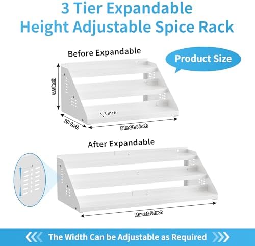 BOIVSHI 3 Tier Expandable Spice Organizer for Cabinet, White