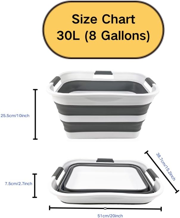 SAMMART Set of 2 Collapsible Plastic Laundry Basket/Organizer-Washing Tub-Fol...