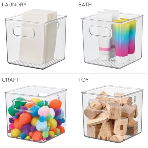 iDesign Storage Bin with Handles, Cube Organizer, Set of 4, Clear