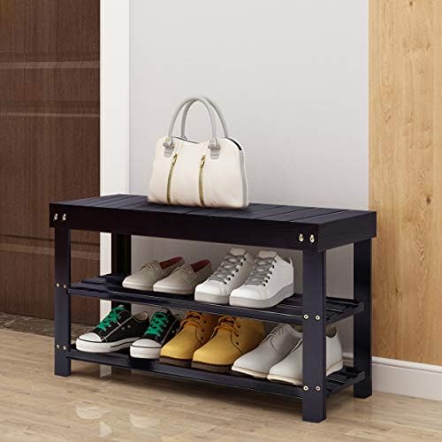 GOFLAME Shoe Bench Rack, 2-Tier Bamboo Seat Storage Shelf, Free Standing Shoe...
