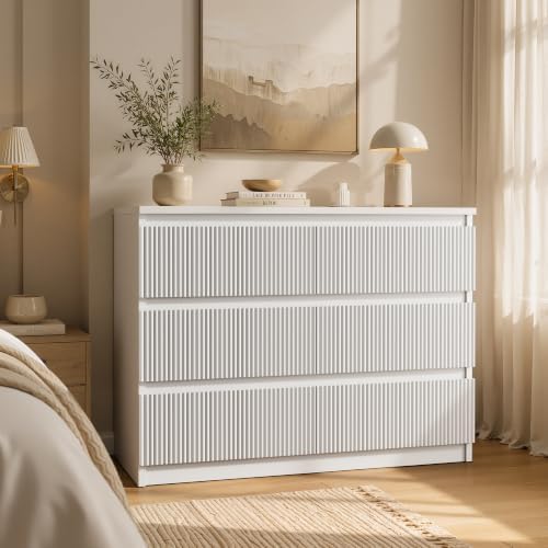 Jocoevol 6 Drawer Fluted Dresser, Modern Chest of Drawers for Bedroom with Hi...