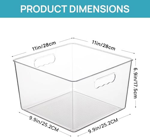 Vtopmart 4 Pack Extra Large Clear Storage Bins, 11x11 Cube Organizer
