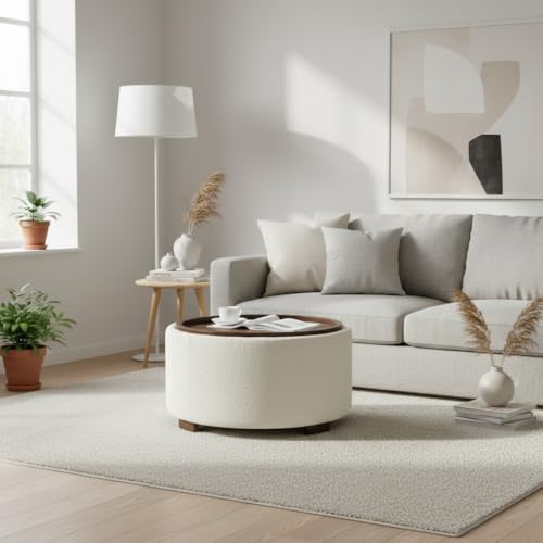 Zihanhome 30 Inch Round Storage Ottoman, Ottoman Coffee Table with Lift Off L...
