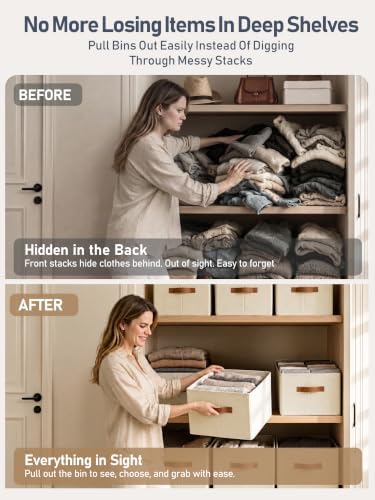 6 Pack Large Closet Storage Baskets Bins for Shelves, Collapsible Fabric Clos...