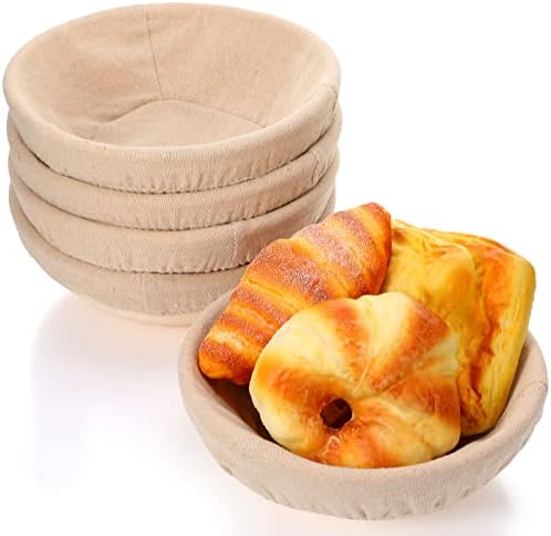 Nuogo 5 Pack Banneton Bread Proofing Baskets 8.5" Round with Liners