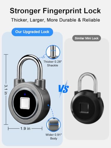 Fingerprint Padlock Gym Lock for Locker, Smart Padlock Finger Print Lock with...