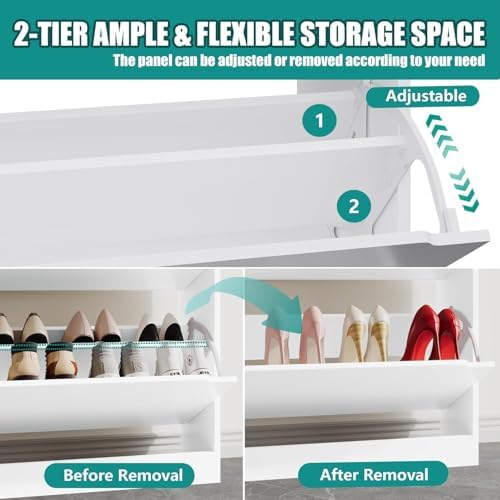 Xixini Shoe Storage Cabinet for Entryway with 6 Flip Drawers, Sturdy Wood Hid...