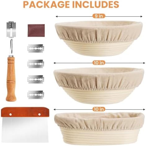 Kikcoin 9" & 10" & 10" Banneton Bread Proofing Basket ...