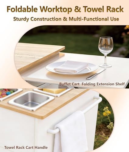 Charcuterie Cart with 12 Stainless Steel Food Pans,Rolling Kitchen Island/De...