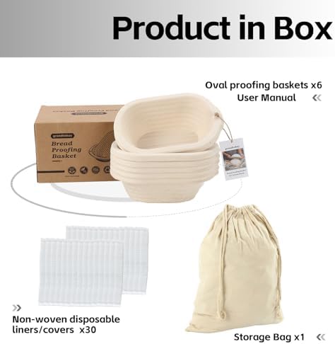 6-Pack 8 Inch Oval Sourdough Bread Proofing Basket