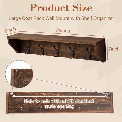 Geelin 35 Inch Wall Shelf with Hooks and Shelf Organizer