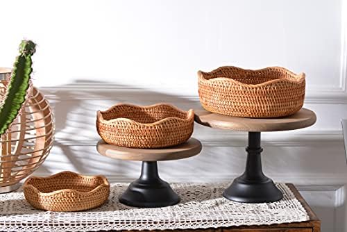 Rattan Bread Baskets Round Woven Fruit Bowls Key Holders Stackable for Storag...