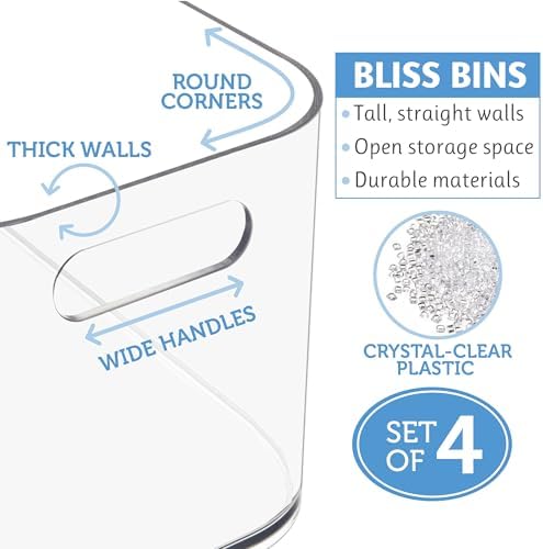 STORi Bliss 10" x 6" Open Clear Pantry Organizer Bin, Set of 4, Pla...
