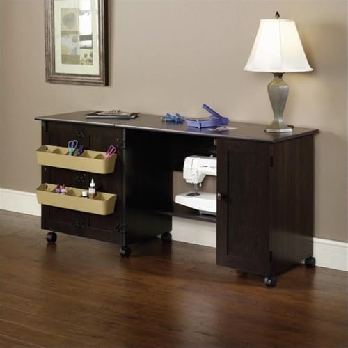 Pemberly Row Cinnamon Cherry Rolling Kitchen Cart with Drop Leaf – Engineered...