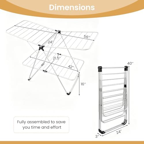 Tangkula Clothes Drying Rack Foldable, 2-Level Heavy-Duty Aluminum Laundry Dr...