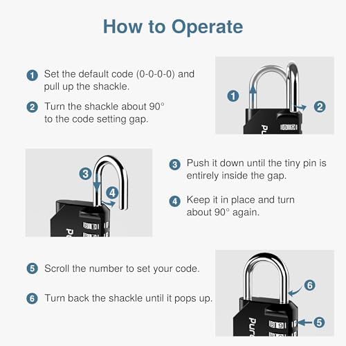 Puroma 10 Pack Combination Lock Locker 4 Digits Combo Padlock Gym Black