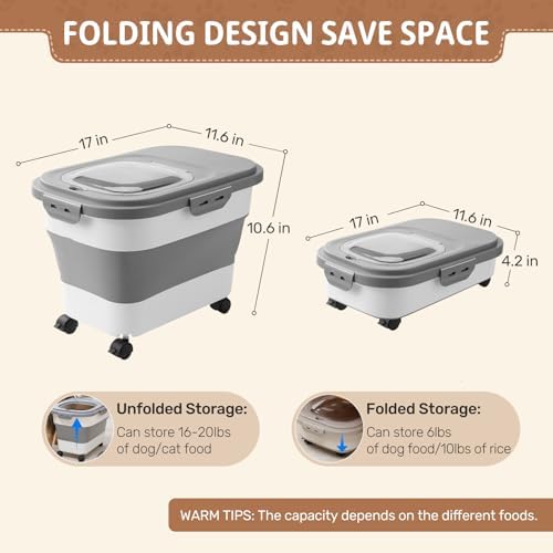 SEWIU Dog Food Storage Container Up to 2pack*20LB,Collapsible Dog Food Contai...