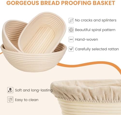 Kikcoin 9" & 10" & 10" Banneton Bread Proofing Basket ...