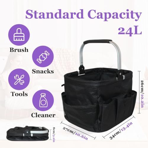 2026 Updated 24L Cleaning Caddy with Handle,10 Pocket Cleaning Basket,Black