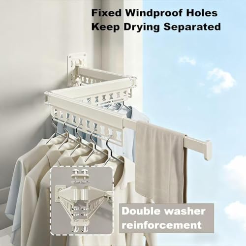 Clothes Drying Rack Wall-Mounted, 3-Fold Retractable Clothes Hanger with Wind...