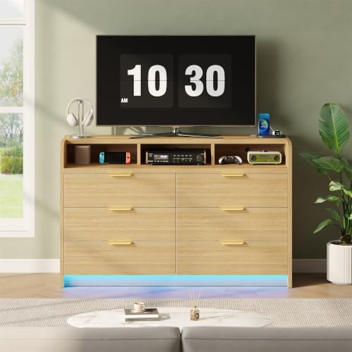 MapleGrace 53'' Wide 9 Drawer Dresser for Bedroom, Wood TV Stand Dres...
