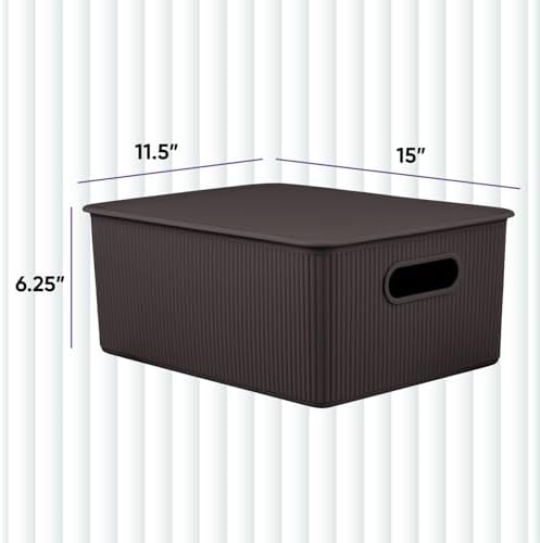 Decorative Plastic Basket Lidded Home Storage Bins Organizer Baskets, Large B...