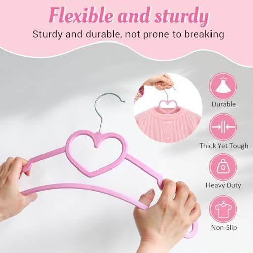 Plastic Hangers 50 Pack, Cute Clothes Hanger Ultra Thin Space Saving - Pink C...