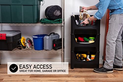 Mighty Tuff Jumbo Stackable Storage Bins, Pack of 3, Easy-Access Storage, Lar...