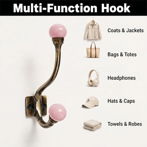 IndianShelf 6 Colorful Decorative Ceramic Iron Heavy Duty Double Coat Hooks