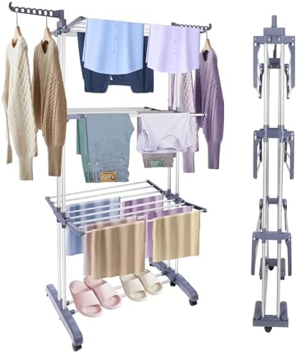 Heavy Duty Clothes Drying Rack, 4-Tier Foldable Laundry Drying Rack 70" ...