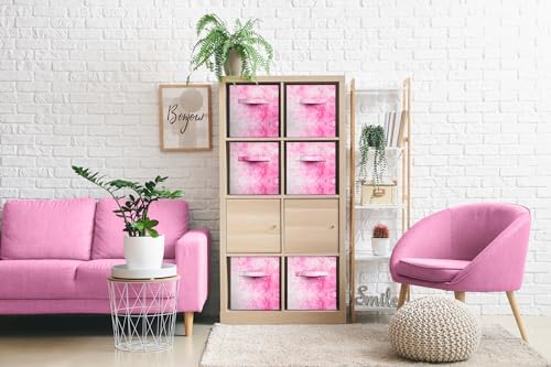 Sorbus Cube Storage Bin Set, 6 Foldable Fabric Baskets (Pink)